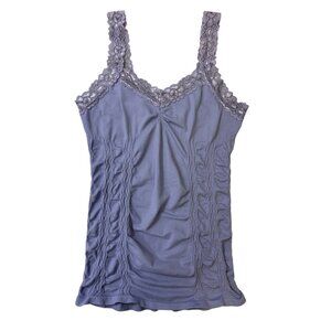M. Rena  Babydoll Tank Top O/S Purple Lace Trim Stretch Ruched Coquette Fairy